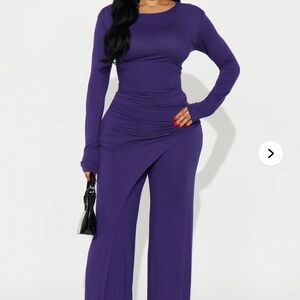 Women Laurine Draped Pant Set - Plum Size L